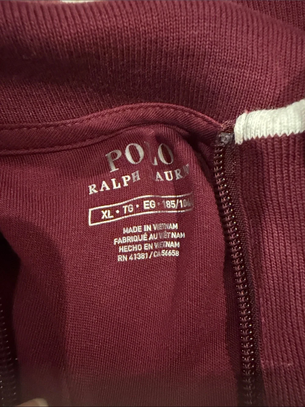 Polo by Ralph Lauren Men’s Burgundy Zip-Up Track Sweat Jacket